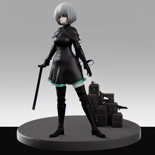 Prompt: 2 b nier automata slideshow collectibles figurine binjie. lee zbrush sculpt, octane render, artstation, 8 k hd