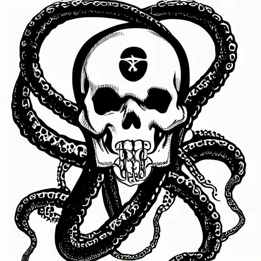 Image similar to Logo of a skull and crossbones with a tentacle beard