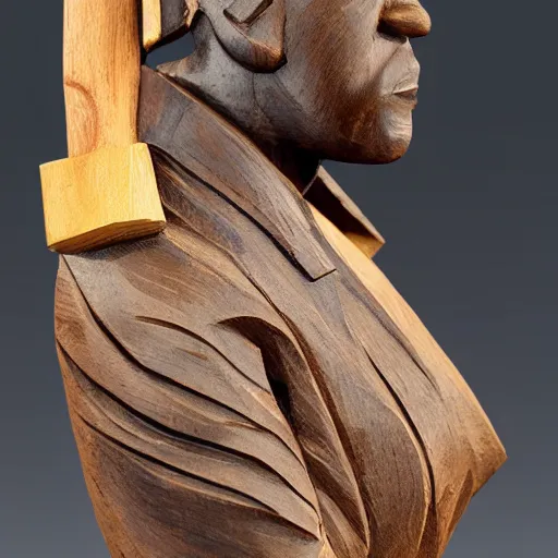 Prompt: wooden carving statue of cj from grove street