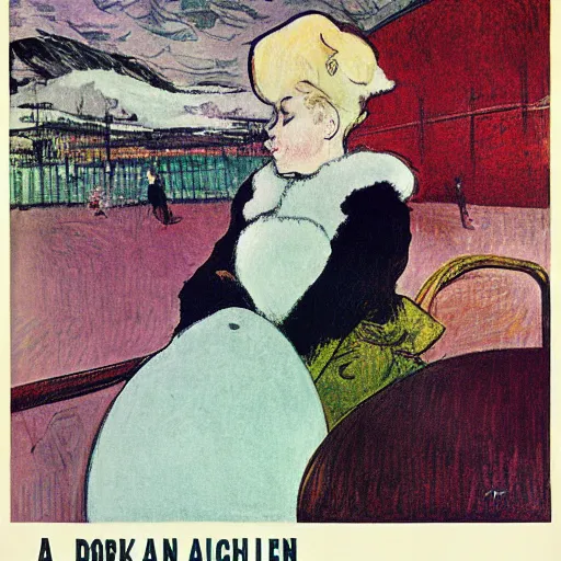 Image similar to a woman in a parka drinking a bottle of coka - cola in an icy polar environment, advertisement, 1 9 6 0's, by henri toulouse lautrec