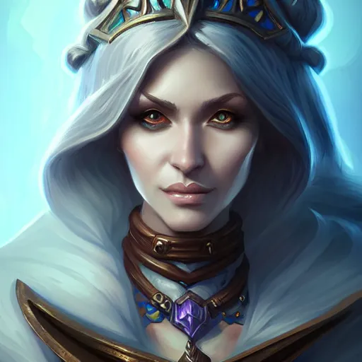 Image similar to mage, female, d & d, fantasy, intricate, elegant, highly detailed, digital painting, artstation, octane render, concept art, matte, sharp focus, illustration, hearthstone, art by artgerm, johannes voss