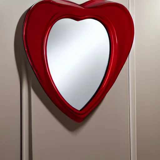 Image similar to a mirror in the shape of a heart with red accents designed by vera wang