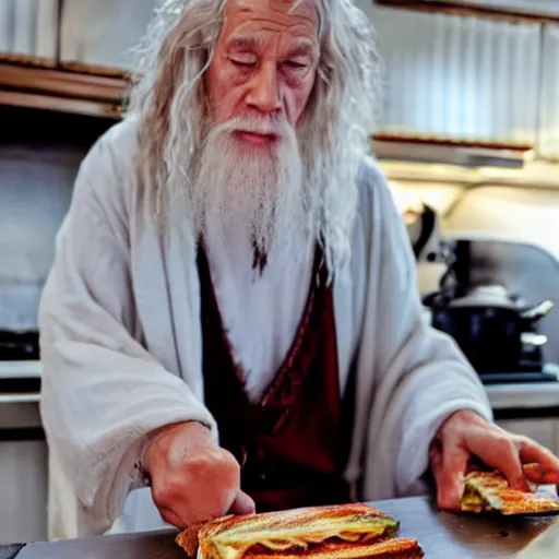 Image similar to gandalf making himself a panini