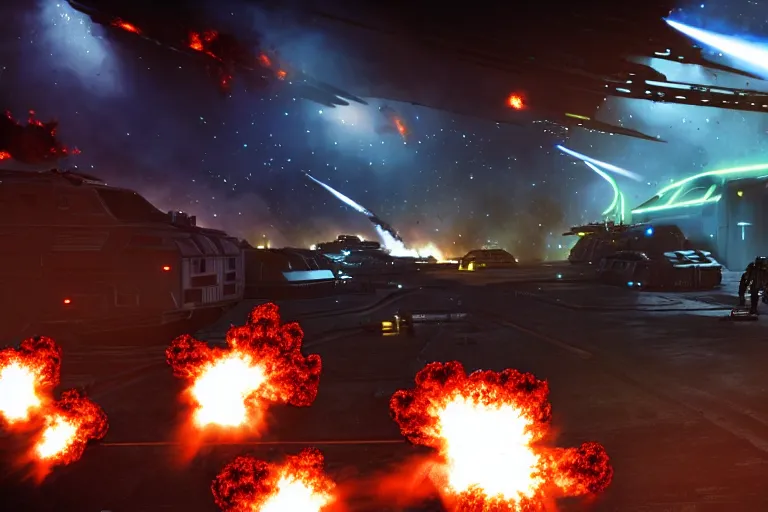 Image similar to aliens have breached the cargo bay firefight explosions