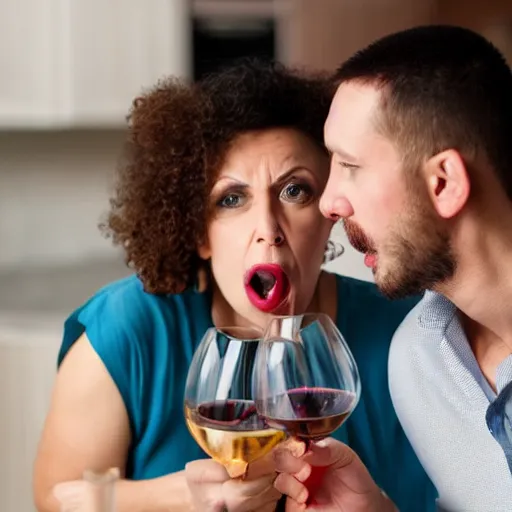 Image similar to a wife that is mad her husband for drinking wine.