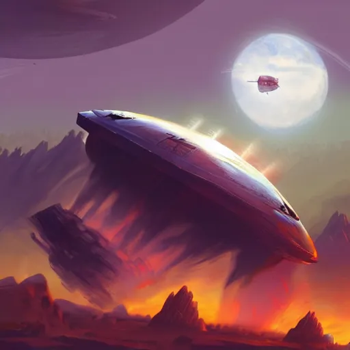 Prompt: a spaceship crashed into a foreign planet, wasteland. The spaceship is buried in the ground. red sky with beautiful white clouds. in the style of digital art, artstation trending