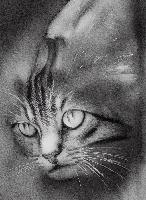 Image similar to portrait, A Grey philosopher cat thinks about life looking into the night sky, watercolor, dramatic lighting, cinematic, establishing shot, extremely high detail, foto realistic, cinematic lighting, pen and ink, intricate line drawings, by Yoshitaka Amano, Ruan Jia, Kentaro Miura, Artgerm, post processed, concept art, artstation, matte painting, style by eddie mendoza, raphael lacoste, alex ross