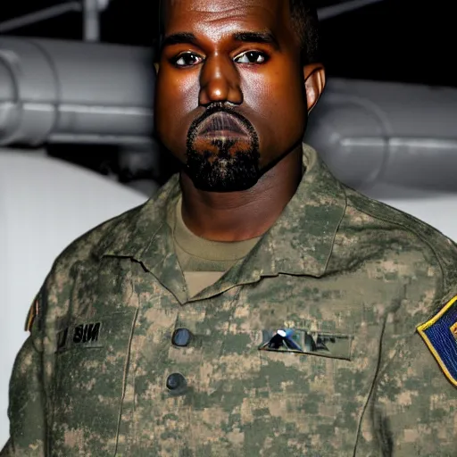 Image similar to kanye west as a us army soldier, cinematic lighting, photorealistic