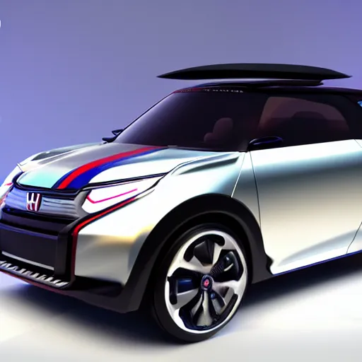 Image similar to high quality photo of new honda e mini concept car in showroom, cinematic lighting ,unreal engine, low DoF,