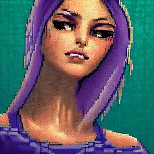 Image similar to beautiful female pixel art, close up face, trending on Artstation