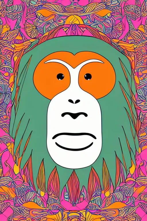 Prompt: minimalist boho style art of colorful monkey, illustration, vector art