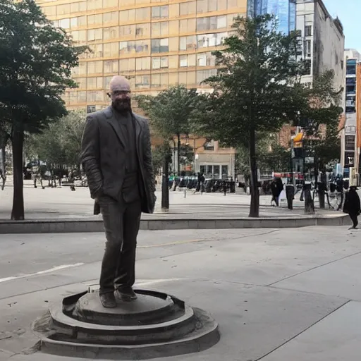 Image similar to a statue of walter white in the middle of the city that is getting praised by some people by greg rutkowski