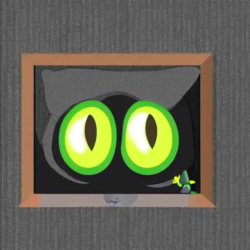 Prompt: digital art of cute black slime monster in form of slime cat with yellow glowing eyes, Digital 2D