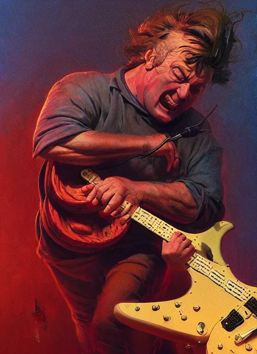 Image similar to john goodman shredding on an electric guitar, painting by frank frazetta and wayne barlowe, 3 d rendering by beeple, wlop, 8 k, clean