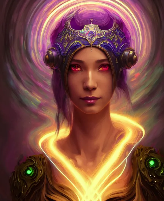 Image similar to whirlwind souls inside metaverse, half body, glowin eyes, tiara, pharaoh, forest, mushrooms, antiques, cyberpunk face, by loish, d & d, fantasy, intricate, elegant, highly detailed, colorful, vivid color, digital painting, artstation, concept art, art by artgerm and greg rutkowski and alphonse mucha and ruan jia