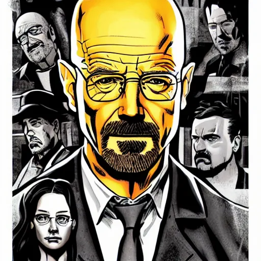 Prompt: Comic Book cover art for Breaking Bad, 4K Ultra HD