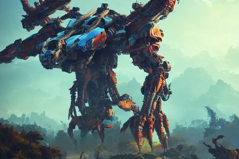 Image similar to ravager machine mecanical creature robot of horizon forbidden west horizon zero dawn bioluminiscence global illumination ray tracing hdr fanart arstation by ian pesty and alena aenami artworks in 4 k