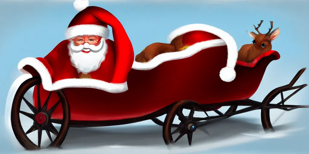 Prompt: concept art of a minimalistic santa sleigh, digital painting, trending on artstation, sharp focus, 4 k