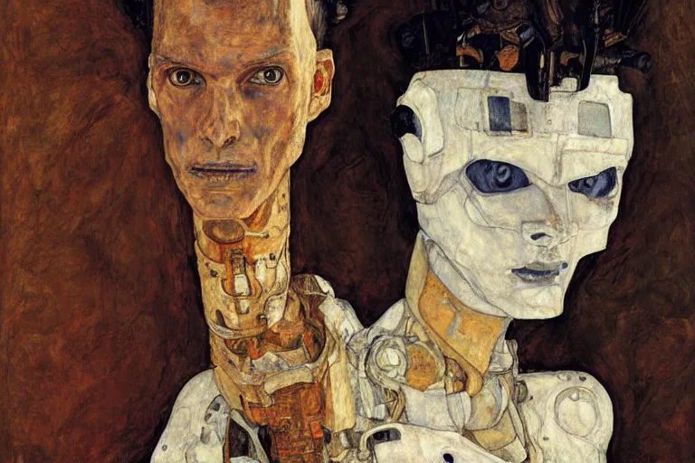 Image similar to portrait of a robot by egon schiele and greg rutkowski