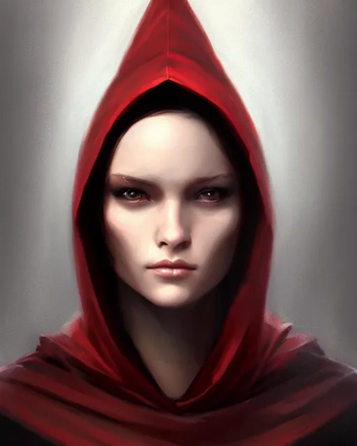 Image similar to « a portrait of a woman with a hood on, a digital painting by charlie bowater, featured on cgsociety, fantasy art, behance hd, wiccan, artstation hd »