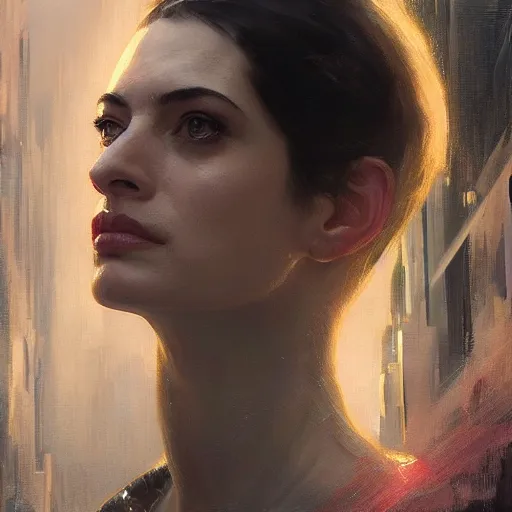 Prompt: anna hathaway, hyperrealistic portrait, bladerunner street, art of elysium by jeremy mann and alphonse mucha, fantasy art, photo realistic, dynamic lighting, artstation, poster, volumetric lighting, very detailed face, 4 k, award winning, trending in artstation, cinematic lighting, studio quality