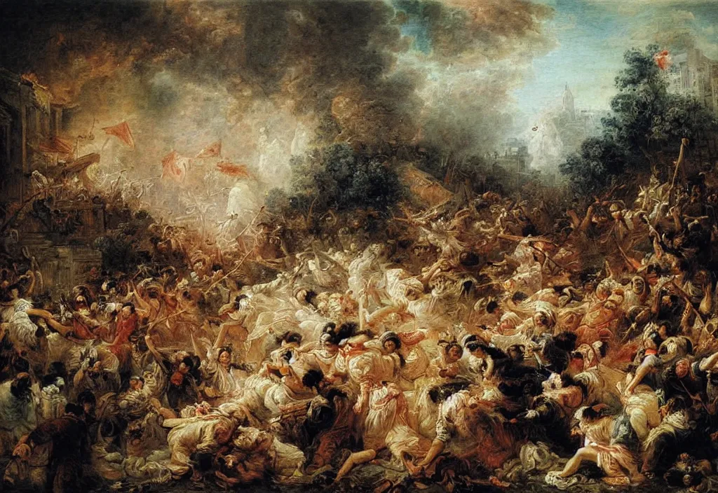 Prompt: hong kong riot by jean honore fragonard.