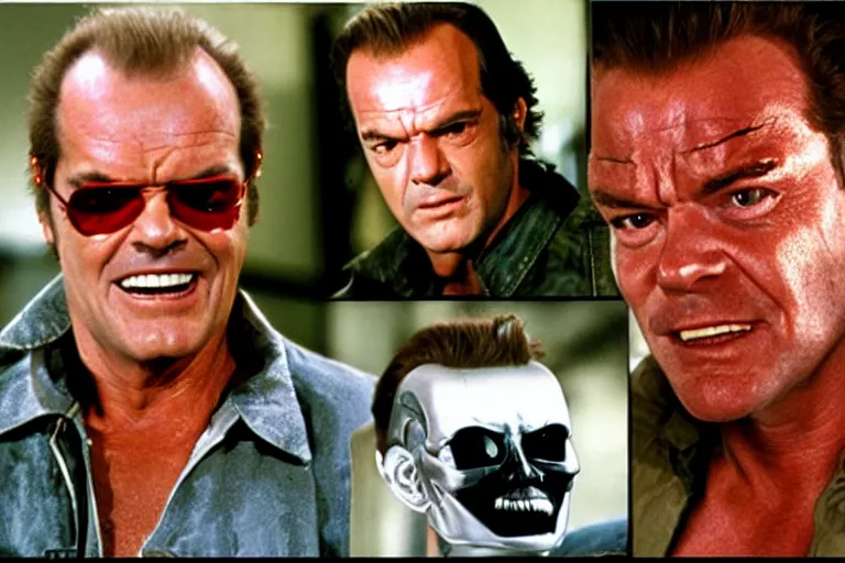 Image similar to Jack Nicholson plays Terminator, he is missing one eye