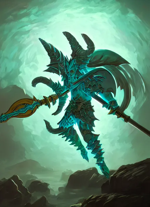 Image similar to Glowing DND Battleaxe emanating teal energy, dungeons and dragons, highly detailed, digital painting, 8k, HD