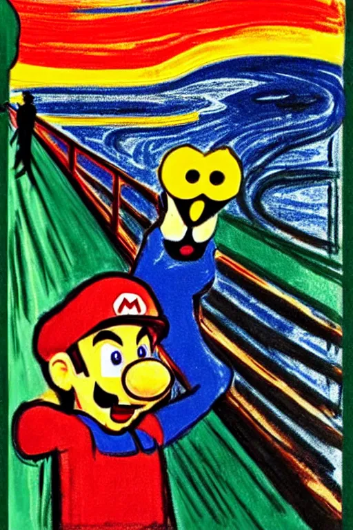 Image similar to super mario as the scream by edvard munch