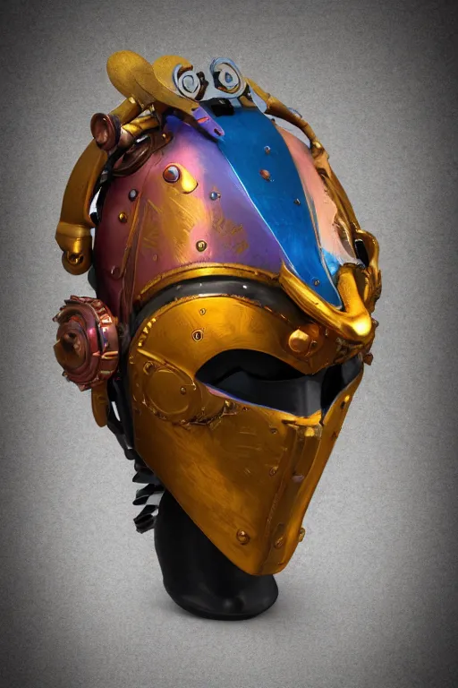 Image similar to colorful vivid steampunk mask minimalist fantasy art robot ninja helmet, global illumination ray tracing hdr fanart arstation by sung choi and eric pfeiffer and gabriel garza and casper konefal