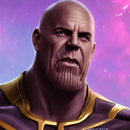 Image similar to thanos looking like vin diesel, realistic digital art, artstation, cinematic