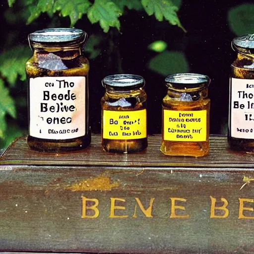 Image similar to !The beatles!, Bee farm, bee's, jars of honey