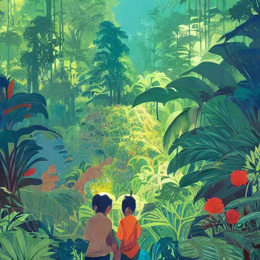 Image similar to painting of the jungle by victo ngai and malika favre, by rhads, makoto shinkai, madgwick, masterpiece, contest award winner