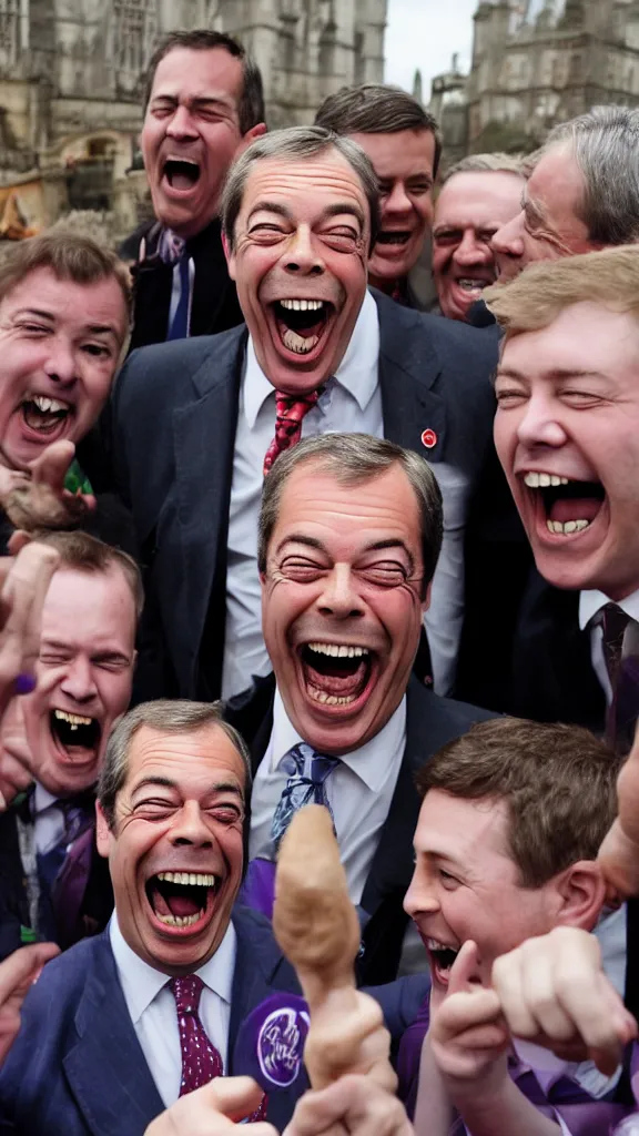 Image similar to nigel farage laughing maniacally at poor people