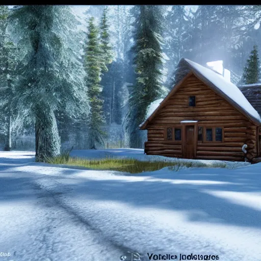 Image similar to a cabin in the woods unreal engine