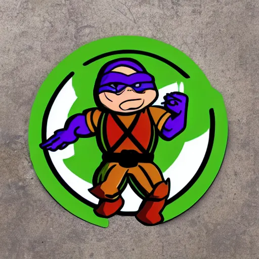 Prompt: svg sticker art of a teenage-mutant-ninja-turtle, flying towards the camera armed with nun-chucks