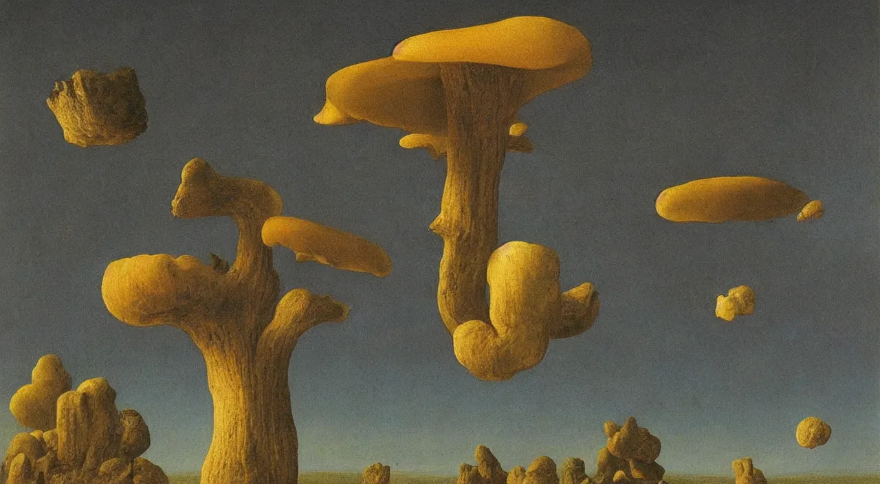 Prompt: a single simple! fungus in clear! empty sky, a high contrast!! ultradetailed photorealistic painting by jan van eyck, audubon, rene magritte, agnes pelton, max ernst, walton ford, andreas achenbach, ernst haeckel, hard lighting, masterpiece