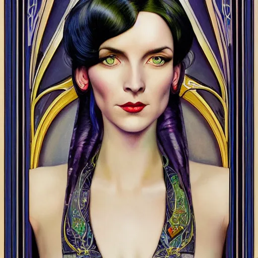 Image similar to an art nouveau, ( streamline moderne ), multi - ethnic and multi - racial portrait in the style of anna dittmann and donato giancola and charles dulac. very large, clear, expressive, and intelligent eyes. symmetrical, centered, ultrasharp focus, dramatic lighting, photorealistic digital matte painting, intricate ultra detailed background.