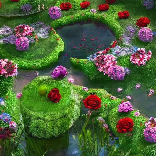 Prompt: a beautiful bunglow with garden filled with roses in the sea, realistic, artstation, 8k, high definition