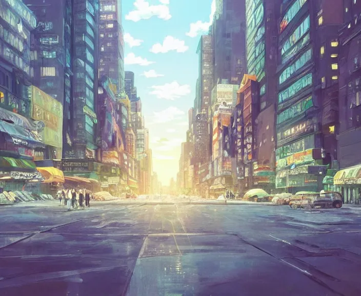 Prompt: New York city, peaceful and serene, incredible perspective, soft lighting, anime scenery by Makoto Shinkai and studio ghibli, very detailed