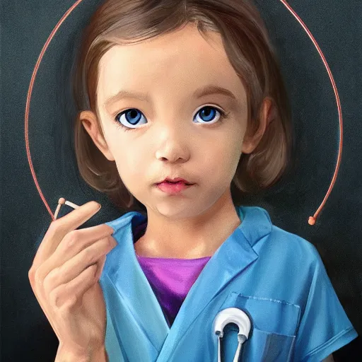 Image similar to a little girl [ as a veterinarian doctor ]!!, [ digital art ]!!, trending on artstation, [ golden ratio ]!!, centered!!