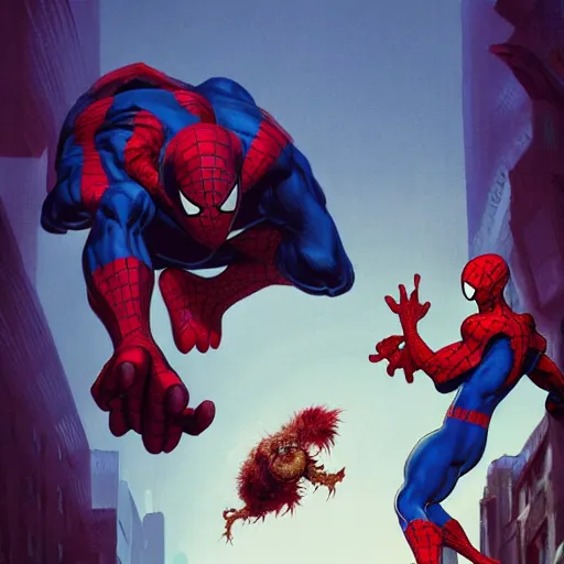 Image similar to the maxx vs spiderman, mtv liquid television, greg rutkowski, trending on artstation