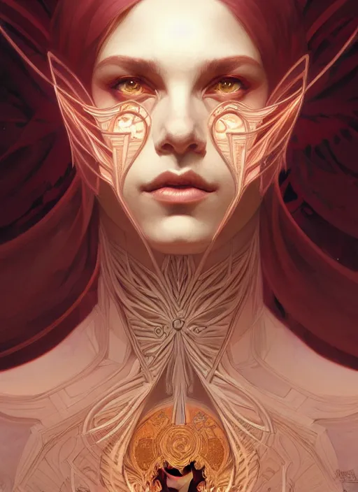 Image similar to symmetry!! portrait of demon, intricate, elegant, highly detailed, digital painting, artstation, concept art, smooth, sharp focus, illustration, art by artgerm and greg rutkowski and alphonse mucha