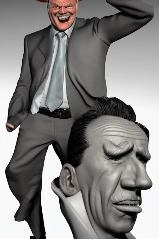 Prompt: 3 d model of a business man with an evil smile by brian bolland, rachel birkett, alex ross, and neal adams | portrait, character concept, concept art, unreal engine, finalrender, centered, deviantart, artgerm