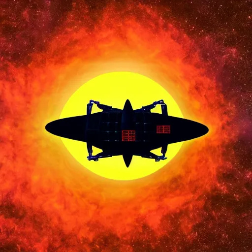 Prompt: human spaceship crashing into the sun