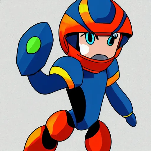 Image similar to samus in a mega man suit, digital painting