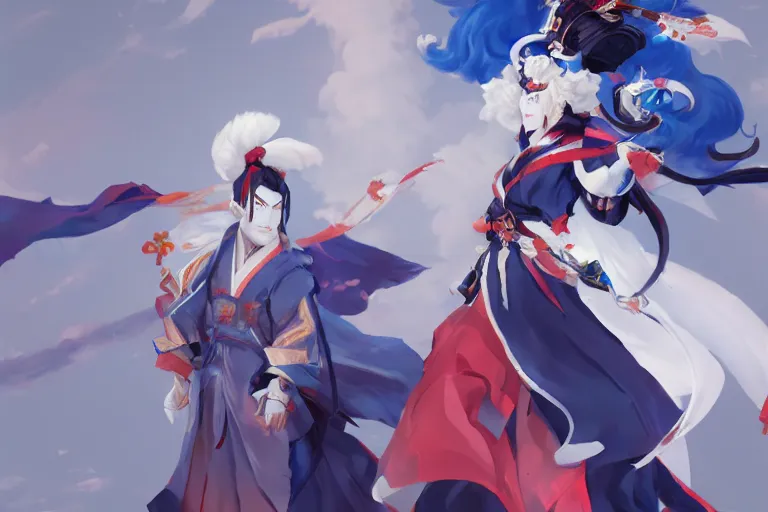 Image similar to Onmyoji detailed art, artstation, by Zeronis, by Bo Chen, by Alex Flores