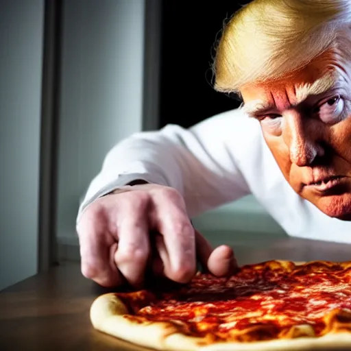 Image similar to a videogame still of trump making a pizza in the sime 4, portrait, 4 0 mm lens, shallow depth of field, close up, split lighting, cinematic