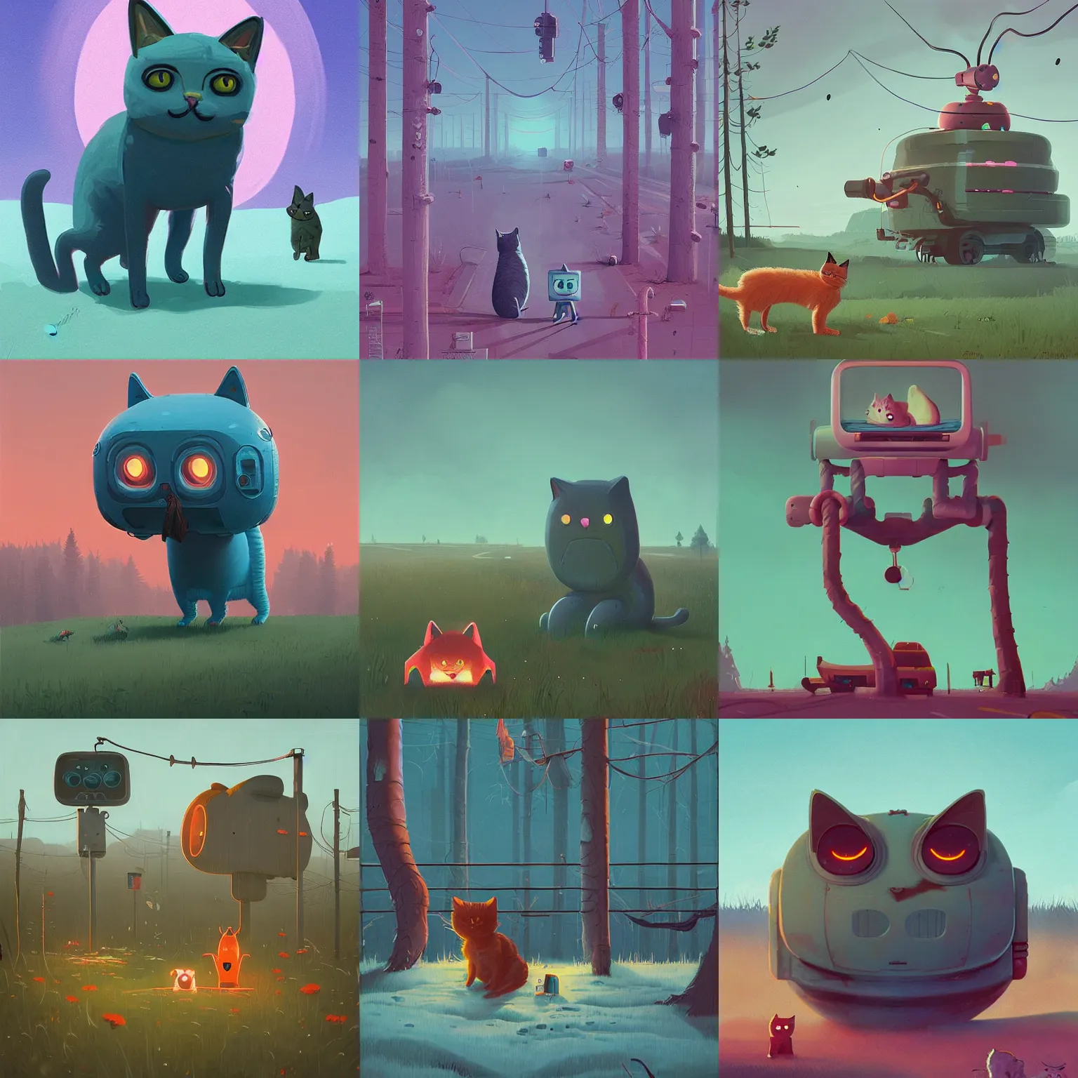 Prompt: cute cat 0 6 v 0 by simon stalenhag r 7 ga 0 j