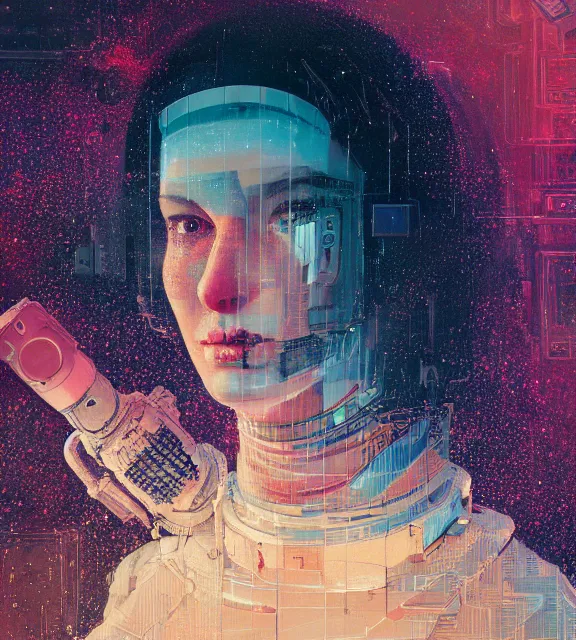 Image similar to hyperrealistic portrait of a woman monster astronaut, sofia coppola, cyberpunk, well lit, intricate abstract. gucci style, intricate artwork, high detail, figurative art, multiple exposure, poster art, 3 d, by stanley kubrick and tooth wu and wlop and beeple, realistic, hyperdetailed, 8 k resolution.